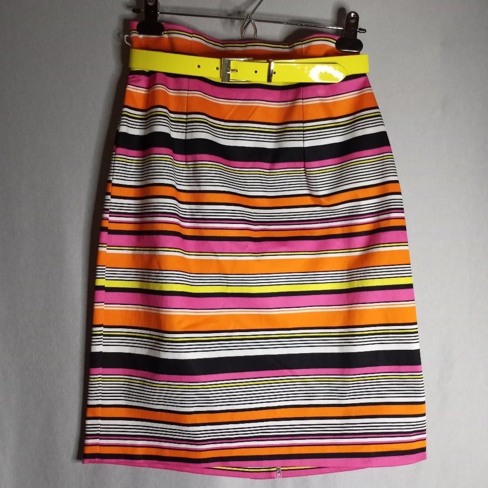 Worthington Cameron Stripe Belted Women's Fitted A-Line Skirt Size 4